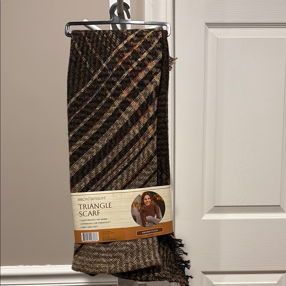 Birch & Bransome Brown Plaid Triangle Scarf